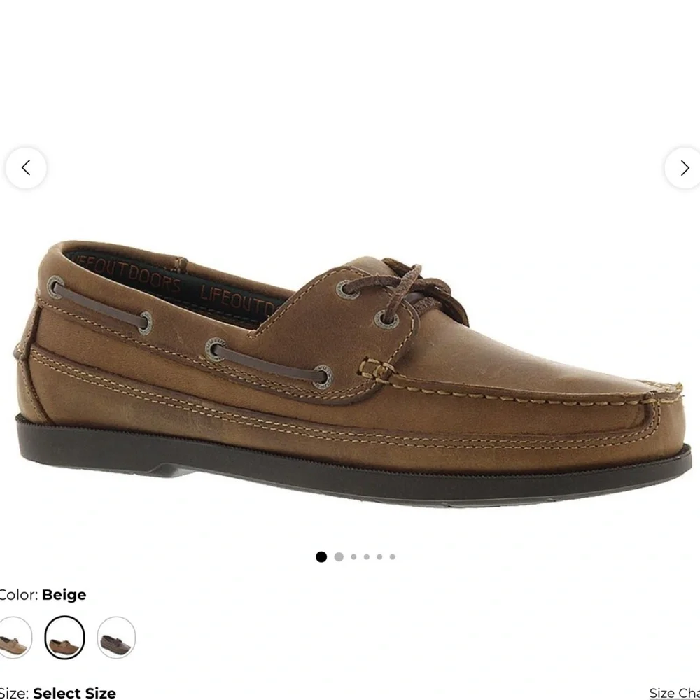Men’s NWT Life Outdoors Two-Eyelet Boat Shoe Beige Size 10.5